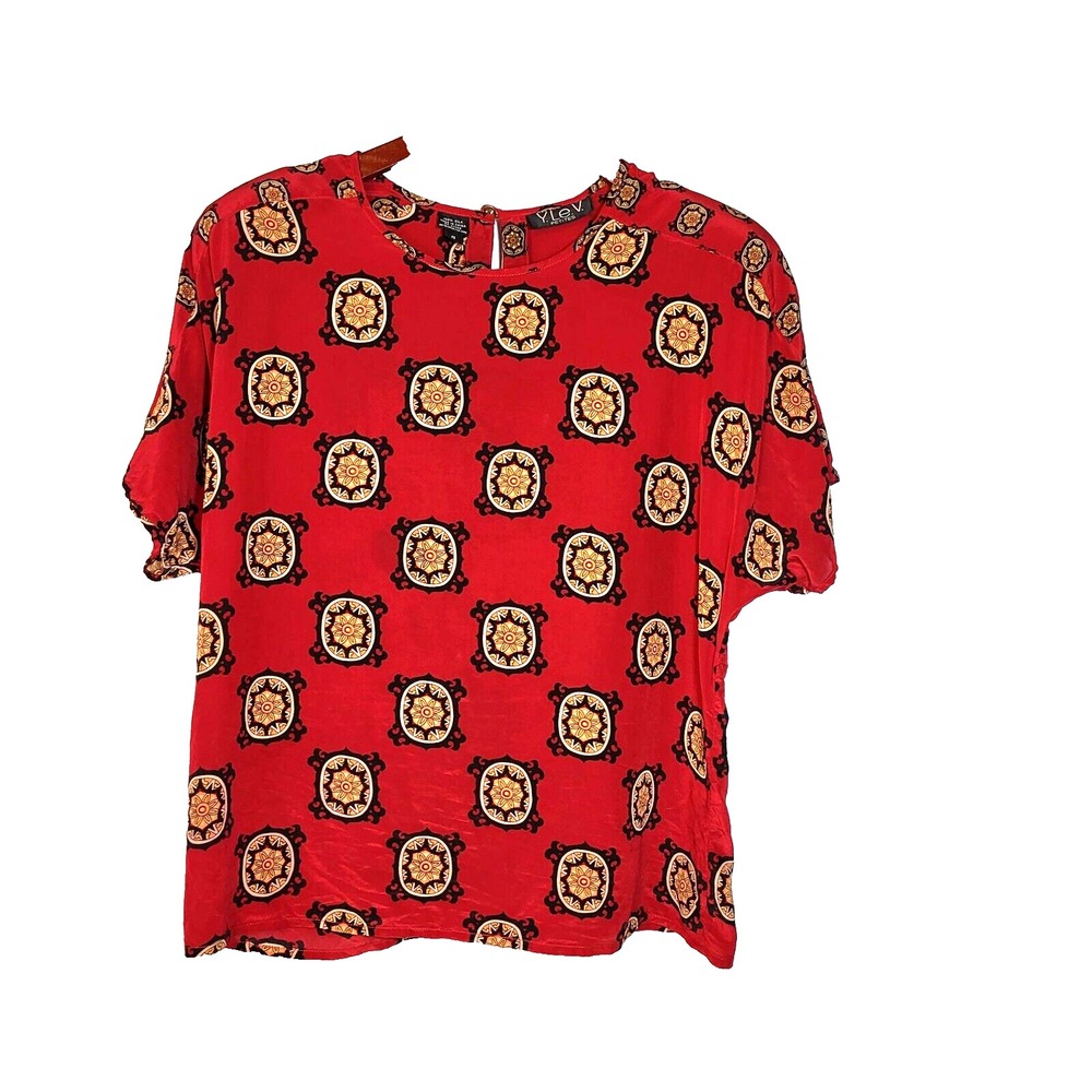 Vintage Y.Le.V.  Petites Size 8/6 Silk Short Set Red Pattern Pleats Pockets 80's